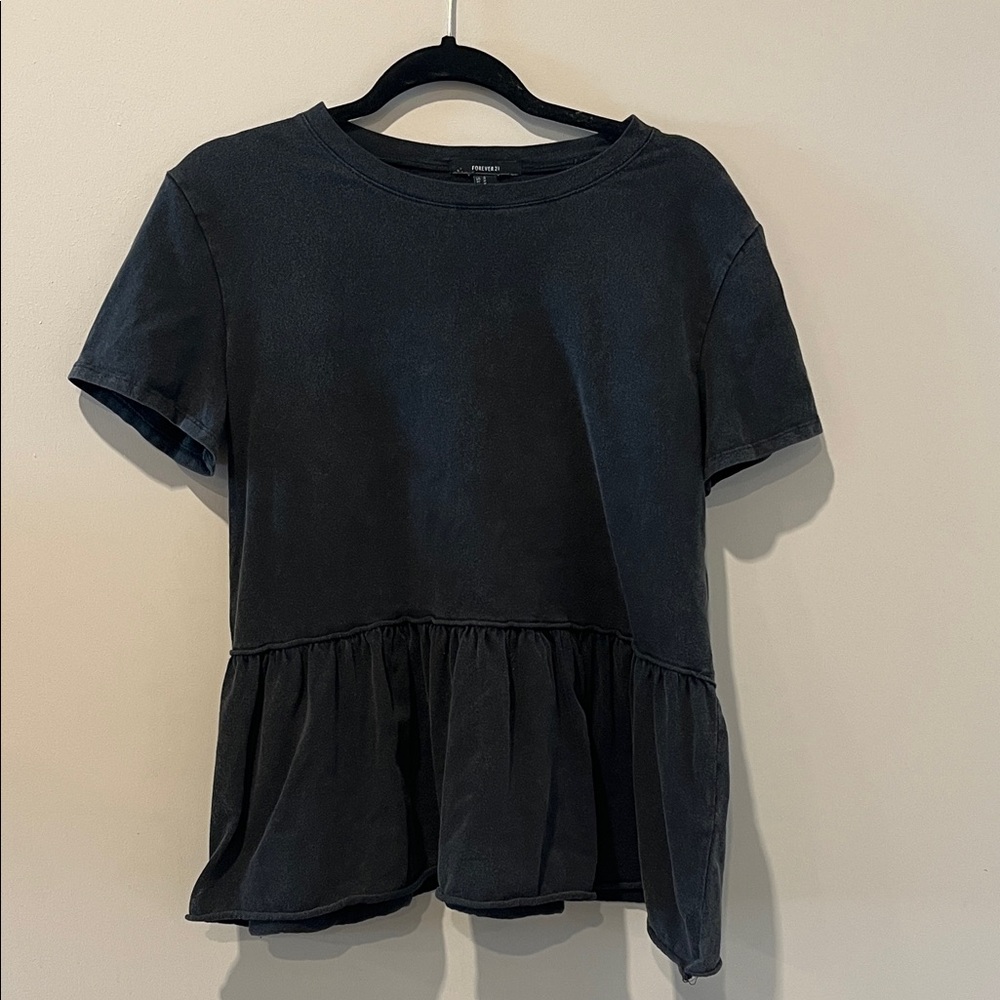 Forever 21 Black Washed Peplum Top